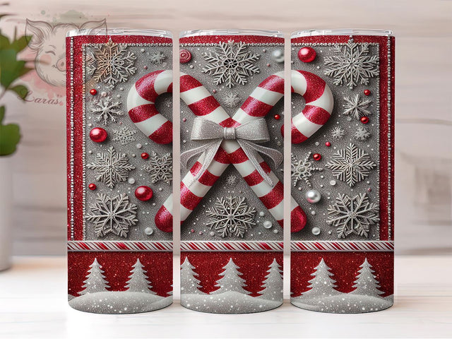 Christmas Candy Canes 20oz Tumbler Wrap, Christmas Tumbler, Candy Cane Design, Silver Snowflakes, 20oz Tumbler Wrap, Holiday Decor, Festive Drinkware, Sublimation Design Sublimation Lara' s Designs 