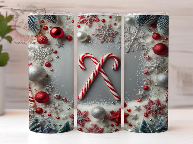 Christmas Candy Canes 20oz Tumbler Wrap, Christmas Tumbler, Candy Cane Design, Silver Snowflakes, 20oz Tumbler Wrap, Holiday Decor, Festive Drinkware, Sublimation Design Sublimation Lara' s Designs 