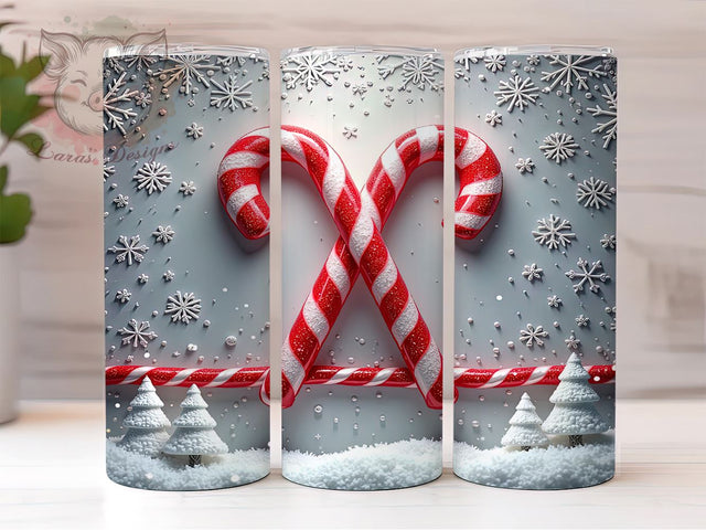 Christmas Candy Canes 20oz Tumbler Wrap, Christmas Tumbler, Candy Cane Design, Silver Snowflakes, 20oz Tumbler Wrap, Holiday Decor, Festive Drinkware, Sublimation Design Sublimation Lara' s Designs 