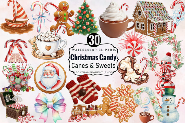Christmas Candy Canes & Sweets Clipart Bundle. Sublimation SVGArt 