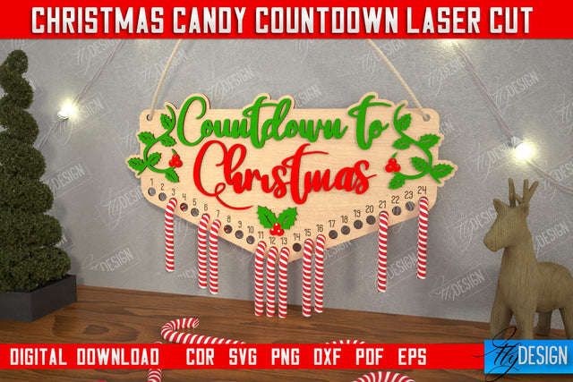 Christmas Candy Countdown | Christmas Calendar Template | Days Until Christmas | CNC File SVG Fly Design 