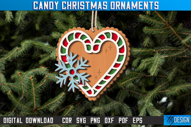 Christmas Candy Ornament Laser Cut, Wooden Ornament, Christmas Tree Decoration, Christmas Tree Toy SVG, Gingerbread Ornament, Xmas Cokie Ornament SVG SVG Fly Design 