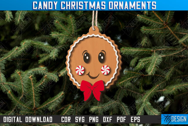 Christmas Candy Ornament Laser Cut, Wooden Ornament, Christmas Tree Decoration, Christmas Tree Toy SVG, Gingerbread Ornament, Xmas Cokie Ornament SVG SVG Fly Design 
