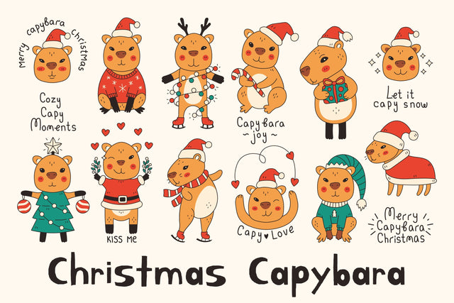 Christmas Capybara PNG Clipart Sublimation Rin Green 