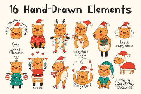 Christmas Capybara PNG Clipart Sublimation Rin Green 