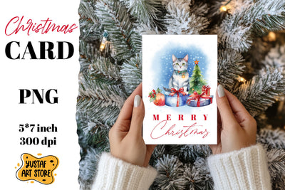 Christmas card. Christmas cat card printable Sublimation Yustaf Art Store 