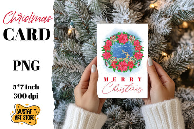 Christmas card . Christmas wreath watercolor illustration Sublimation Yustaf Art Store 
