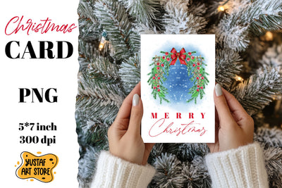 Christmas card . Christmas wreath watercolor illustration Sublimation Yustaf Art Store 