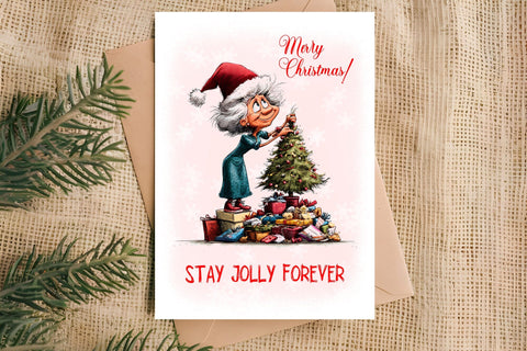 Christmas card design Cute elderly lady Grandma Quotes PNG Sublimation Angelina Semenova 