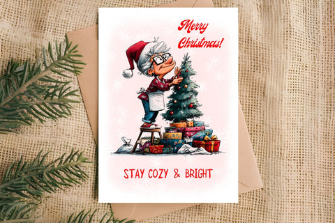 Christmas card design Cute elderly lady Grandma Quotes PNG Sublimation Angelina Semenova 