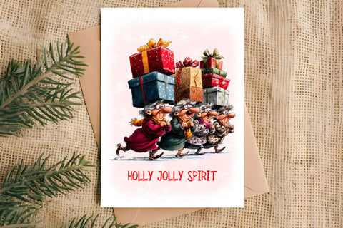 Christmas card design Elderly ladies Holiday shopping Sublimation Angelina Semenova 