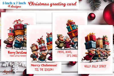 Christmas card design Elderly ladies Holiday shopping Sublimation Angelina Semenova 