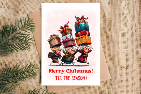 Christmas card design Elderly ladies Holiday shopping Sublimation Angelina Semenova 