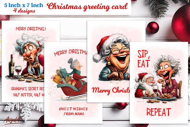 Christmas card design Funny elderly lady Holiday wishes PNG Sublimation Angelina Semenova 