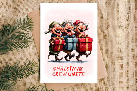 Christmas card design Funny elderly lady with best friends Sublimation Angelina Semenova 