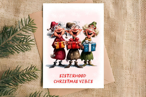 Christmas card design Funny elderly lady with best friends Sublimation Angelina Semenova 