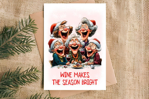 Christmas card design Funny elderly lady with best friends Sublimation Angelina Semenova 