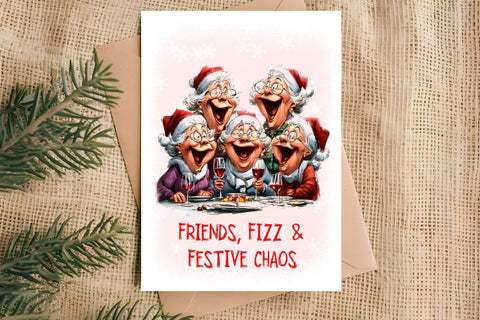 Christmas card design Funny elderly lady with best friends Sublimation Angelina Semenova 