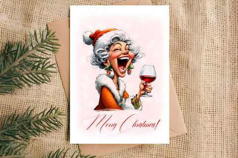 Christmas card design Funny elderly lady with wine glass PNG Sublimation Angelina Semenova 