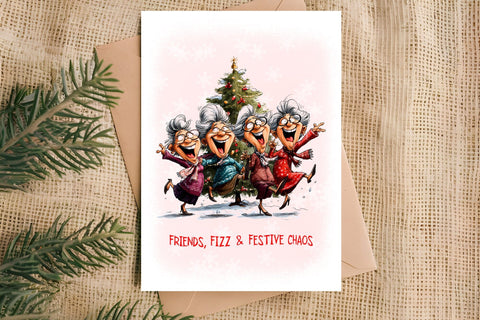 Christmas card design printable Elderly old ladies dancing Sublimation Angelina Semenova 