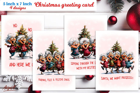 Christmas card design printable Elderly old ladies dancing Sublimation Angelina Semenova 
