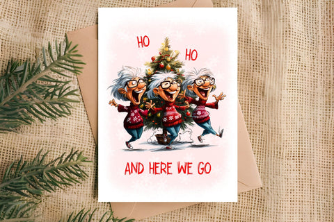 Christmas card design printable Elderly old ladies dancing Sublimation Angelina Semenova 