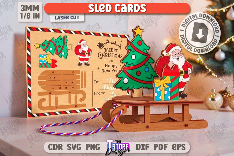 Christmas Card Laser Cut | Christmas Sleigh | Reindeer Sled | Santa's Sleigh | Greeting Card | CNC File SVG The T Store Design 