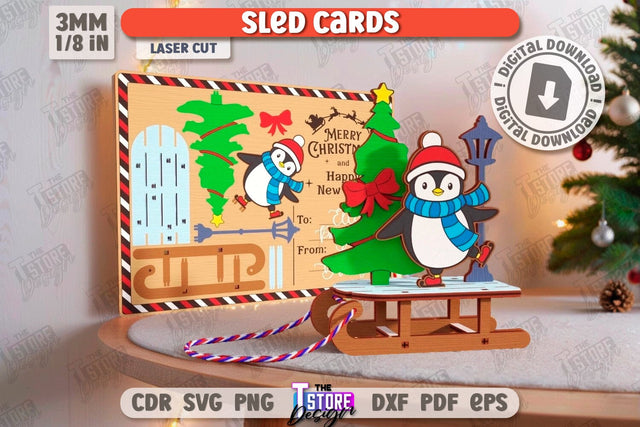 Christmas Card Laser Cut | Christmas Sleigh | Reindeer Sled | Santa's Sleigh | Greeting Card | CNC File SVG The T Store Design 