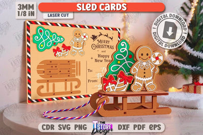 Christmas Card Laser Cut | Christmas Sleigh | Reindeer Sled | Santa's Sleigh | Greeting Card | CNC File SVG The T Store Design 