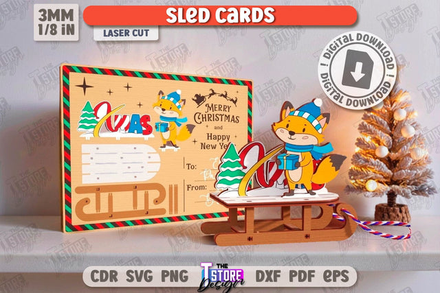 Christmas Card Laser Cut | Christmas Sleigh | Reindeer Sled | Santa's Sleigh | Greeting Card | CNC File SVG The T Store Design 