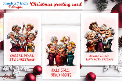 Christmas card printable Elderly ladies Friend holiday quote Sublimation Angelina Semenova 