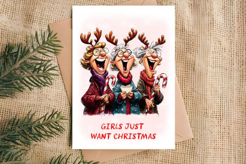 Christmas card printable Elderly ladies Friend holiday quote Sublimation Angelina Semenova 