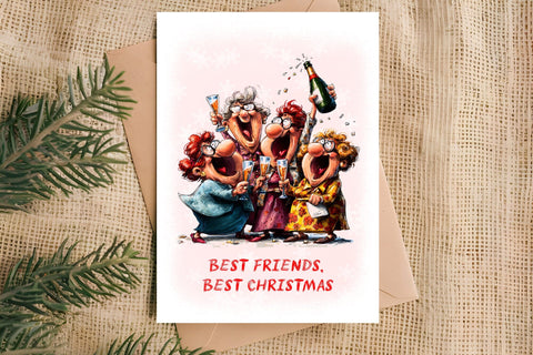 Christmas card printable Elderly ladies Friend holiday quote Sublimation Angelina Semenova 