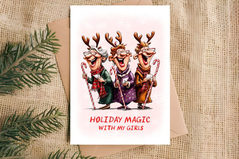 Christmas card printable Elderly lady, friends Funny quotes Sublimation Angelina Semenova 