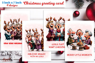 Christmas card printable Elderly lady, friends Funny quotes Sublimation Angelina Semenova 