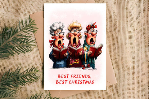 Christmas card printable Old ladies sing Christmas song PNG Sublimation Angelina Semenova 