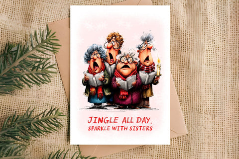 Christmas card printable Old ladies sing Christmas song PNG Sublimation Angelina Semenova 