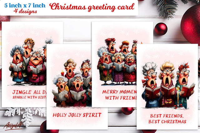 Christmas card printable Old ladies sing Christmas song PNG Sublimation Angelina Semenova 