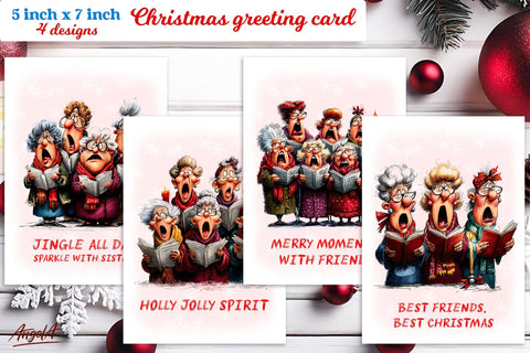 Christmas card printable Old ladies sing Christmas song PNG Sublimation Angelina Semenova 