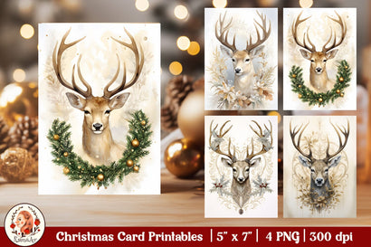 Christmas Card Printables, Christmas Deer, Vintage Christmas Sublimation KsenyaArt 