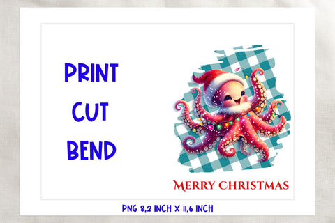 Christmas card template printable, cute octopus cartoon PNG Sublimation Angelina Semenova 