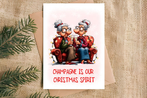 Christmas card templates Funny elderly woman and best friend Sublimation Angelina Semenova 