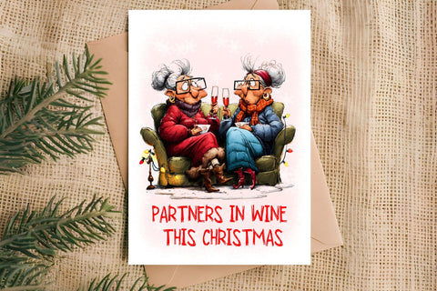 Christmas card templates Funny elderly woman and best friend Sublimation Angelina Semenova 