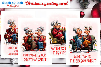 Christmas card templates Funny elderly woman and best friend Sublimation Angelina Semenova 