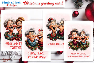 Christmas card templates Funny friends Sublimation Angelina Semenova 
