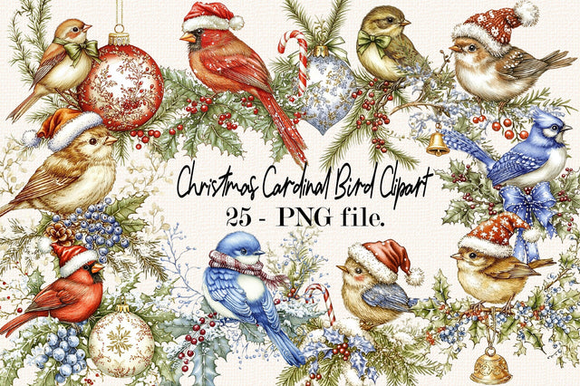 Christmas Cardinal Bird Clipart Bundle. Sublimation SVGArt 