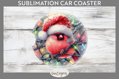 Christmas Cardinal Entangled in Lights Car Coaster Sublimation Sublimation Sintegra 