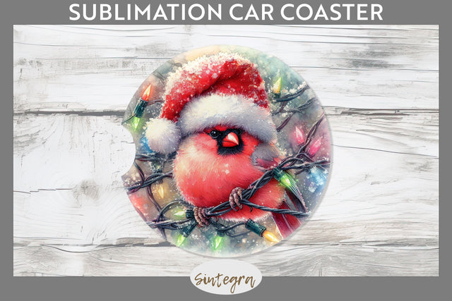 Christmas Cardinal Entangled in Lights Car Coaster Sublimation Sublimation Sintegra 