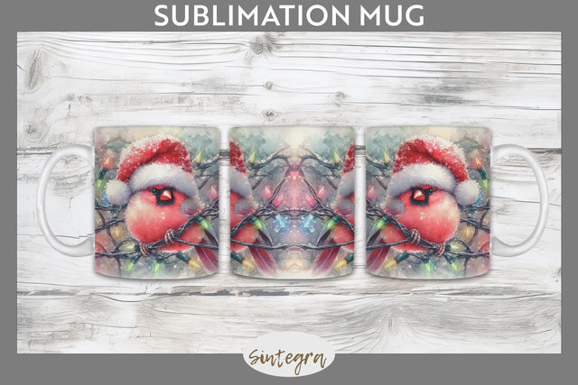 Christmas Cardinal Entangled in Lights Mug Wrap Sublimation Sublimation Sintegra 