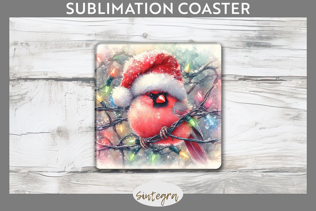 Christmas Cardinal Entangled in Lights Square Coaster Sublimation Sublimation Sintegra 